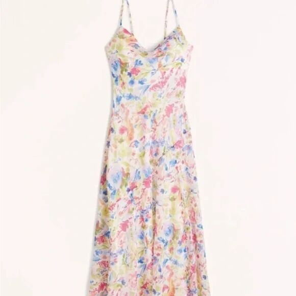 Abercrombie & Fitch Dresses & Skirts - Abercrombie & Fitch floral cowl neck maxi dress Size Medium White Pink Wedding